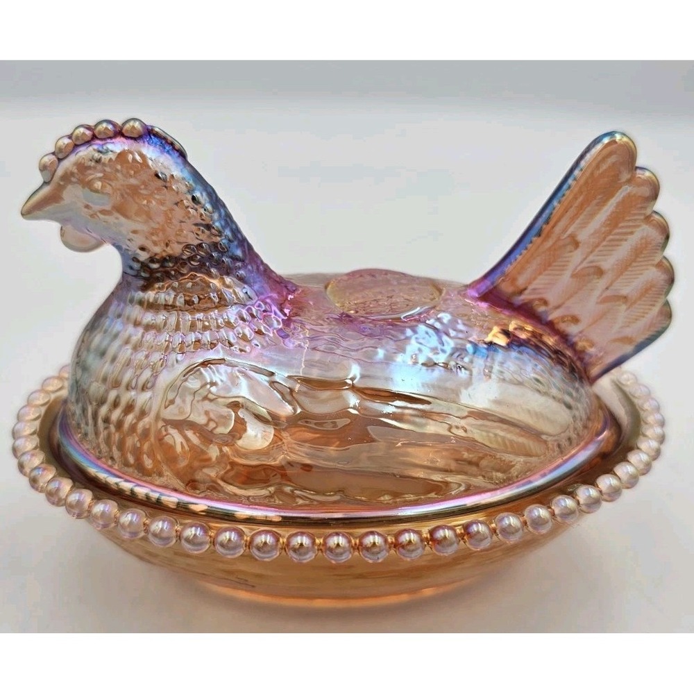 Hen On A Nest Amber Carnival Glass Vintage Style